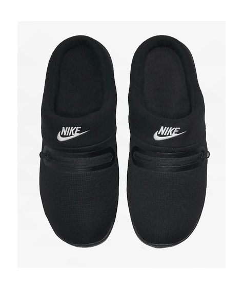 With an ultra cozy construction, the Nike Burrow slippers in a black colorway bring casual comfort to another level. "Phantom" white Nike logo embroidery adds an eye-catching touch to the upper, which is also accented with a zip pocket suited for stashing small items. A fleece-like material lines the collar and footbed, and a black Victori foam midsole offers superior comfort with every step. The traction outsole is perfect for around the house or going into town. White Nike, Outfit Style, Logo Embroidery, White Nikes, Small Items, Embroidery Logo, Nike Logo, Crew Socks, New Balance