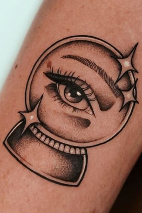 Magic Ball Tattoo, 3rd Eye Tattoo, Crystal Ball Tattoo, Eye Magic, Ball Tattoo, Tarot Card Tattoo, App Filter, Eye Ball, Magic Tattoo