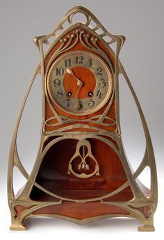 German Art Nouveau table clock, Stock Company for Uhrenfabrikation Lenzkirch, Black Forest