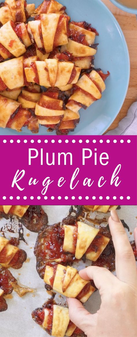 Check out our Plum Pie Reugelach recipe! Perfect combination of tart and sweet. Plums are the final �stone�  fruit of the season to appear in markets and signify the end of summer,  so their appearance is bittersweet! Non Dairy Desserts, Rugelach Recipe, Plum Pie, Dairy Desserts, Kosher Recipes, Lemon Pie, Pie Dough, Stone Fruit, Rosh Hashanah