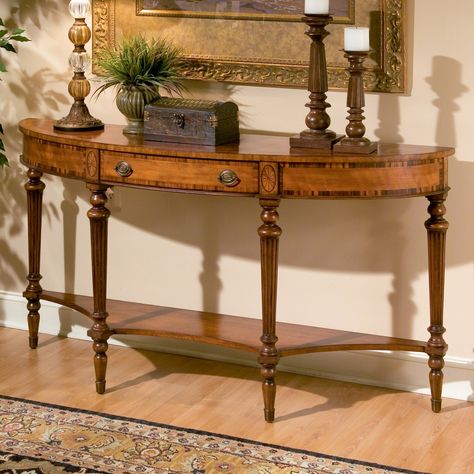 Butler Demilune Console Table 32H in. - Connoisseurs Half Moon Console Table, Living Room Console, Casa Vintage, Traditional Living Room, Wood Console Table, Wood Console, Sofa Tables, Top Drawer, Accent Furniture