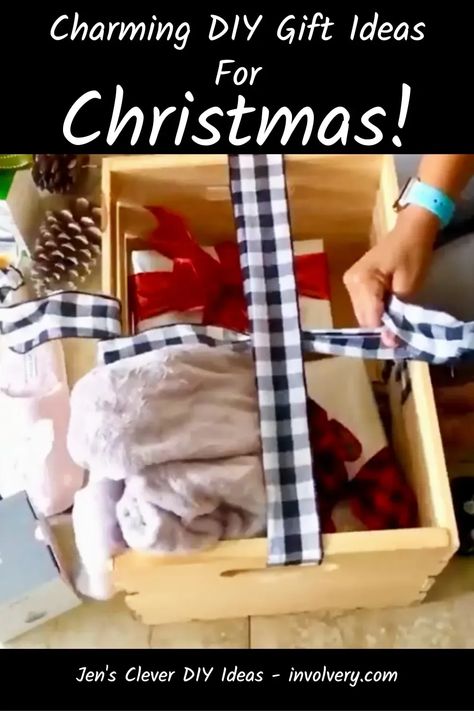 Super cute and cozy handmade Christmas gift basket idea - in a box. Put all his or her favorite things in a wood crate and tie it up with ribbon box - so charming with a rustic vintage feel Unique Diy Christmas Gifts, Christmas Gift Ideas For Friends, Homemade Xmas Gifts, Homemade Christmas Gift Ideas, Unique Christmas Gifts Diy, Handmade Christmas Gift Ideas, Clipboard Decorating, Diy Snowman Decorations, Christmas Art For Kids