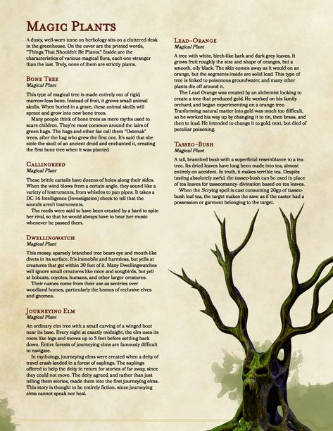 Dnd Homebrew Herbs, Dnd 5e Plants, Plant Magic Items Dnd, Dnd 5e Druid Magic Items, D&d Druid, Dnd Plants, Plants Table, Magic Plants, Home Brew Dnd Monster