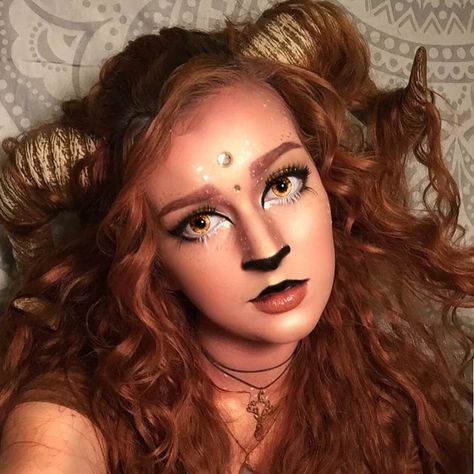 Goat Makeup Halloween, Capricorn Cosplay, Baphomet Makeup, Baphomet Costume, Goat Makeup, Capricorn Makeup, Capricorn Costume, Sheep Makeup, Zodiac Costume