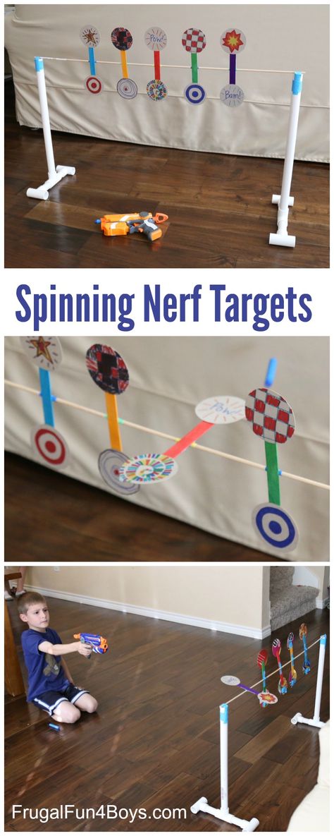 How to Make Spinning Nerf Targets Nerf Birthday Party, Nerf Party, Boredom Busters, Superhero Party, Superhero Birthday, Indoor Activities, Food Design, Projects For Kids, Toddler Activities