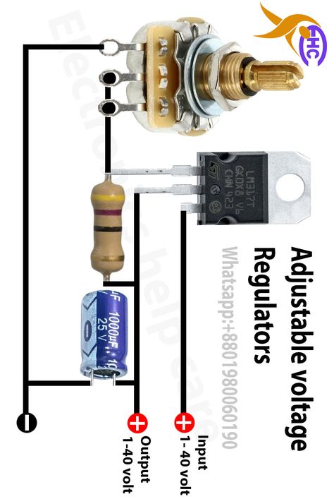 This is an adjustable voltage regulator using lm317. we can control the voltage from 1 to 35 voltage. if we use 12 voltage then we can control from 1 to 12 voltage. if we use 24 voltage then we can control from 1 to 24 voltage. this is not a fixed regulator. this can adjust. The output current is 1.5 amperes. Simple Electronic Circuits, Basic Electrical Engineering, Electronics Projects For Beginners, Power Supply Design, Basic Electronic Circuits, Simple Electronics, Basic Electrical Wiring, Home Electrical Wiring, Electronic Circuit Design