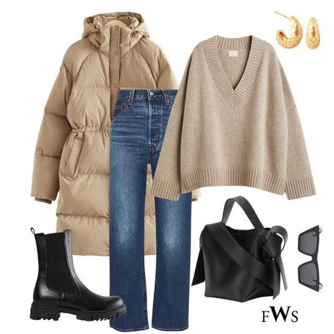 Beige Puffer Coat Outfit, Hm Jeans, Beige Puffer, Mantel Outfit, Levis Ribcage Straight, Puffer Jacket Outfit, Levis Ribcage, Winter Coffee, Coffee Run