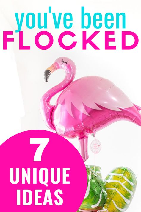 Want to surprise a friend? FLOCK THEM! You'll love these 7 cute and unique lawn flocking ideas. #lawnflocking #pranks #youvebeenflocked #flamingo Flamingo Flocking Ideas, Flamingo Flocking Fundraiser, Flocking Fundraiser, You've Been Flocked, Pink Flamingos Lawn Ornaments, Plastic Pink Flamingos, Flamingo Projects, Flamingo Toy, Flamingo Cupcakes