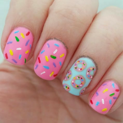 Unicorn Nails Designs, Donut Nails, Birthday Nail Designs, Kids Nail Designs, Girls Nail Designs, Food Nails, Nail Art For Kids, Unicorn Nails, Nails For Kids