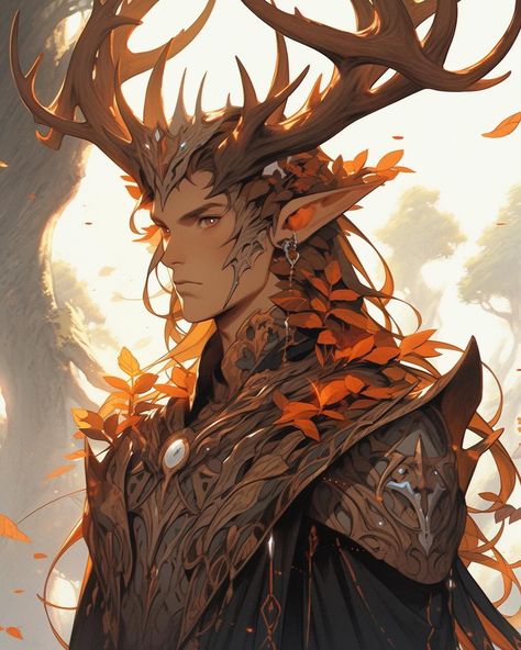 King Oberon Art, Oberon Fairy King, Eladrin Male, Man With Antlers, Fae King, Fairy King, Dragon Half, Male Design, Male Fairy