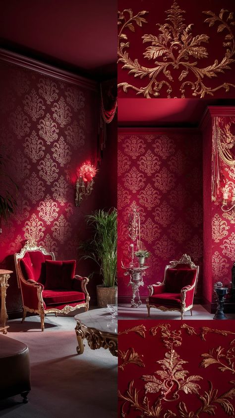 Home Decor Inspiration Interior Design, Wallpaper Interiors, Damask Patterns, Inspiration Interior Design, Black Living, Luxurious Interior, Bold Color Schemes, Wallpaper Interior, Black Living Room