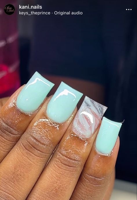 Short Square Acrylic Nails Turquoise, Simple Teal Nails, Nail Ideas Plain Colors, Cute Teal Nails, Teal Nails Short, Nails Acrylic Teal, Short Acrylic Nails Blue, Short Blue Acrylic Nails, Teal Acrylic Nails