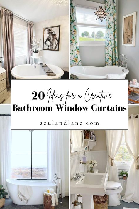 Revitalize your bathroom's look with stylish window curtains that offer the perfect mix of privacy and panache. Our curated selections are all about adding a vibrant touch to your space, turning windows into works of art. Envision drawing back curtains that not only protect your privacy but also bathe your bathroom in soft, filtered light, creating an ambiance of calm and comfort. Bathroom Curtains Window Master Bath, Curtain Bathroom Window, Small Bathroom Window Treatments Walmart, Curtain Ideas For Bathroom Window, Window Treatments Bathroom, Bathroom Curtains Window, Bathroom Window Coverings Barn Door, Bathrooms With Windows, Bathroom Window Ideas Privacy