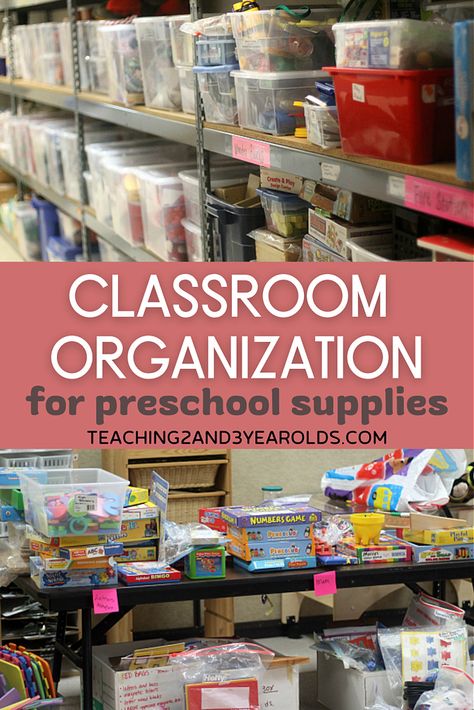 Classroom organization takes time at the beginning, but makes curriculum planning so much easier! Here are our favorite storage tips. #classroom #organization #storage #tips #backtoschool #teacher #preschool #toddler #teaching2and3yearolds Preschool Classroom Design, Preschool Storage, Preschool Classroom Layout, Preschool Classroom Organization, Organizing Classroom, Classroom Supplies Organization, Teacher Storage, Preschool Organization, Preschool Supplies