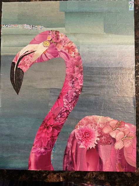 Flamingo Collage, Fancy Flamingo, 3d Quilts, Flamingo Art, Collage Art Projects, Paper Collage, Flamingo, Collage Art, Art Projects