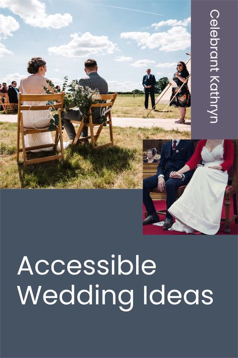 Ideas and tips for wedding planning when you or your guests have a disability. Click the link for your wedding planning checklist of alternative wedding tips to create a modern wedding that’s inclusive and accessible. Wheelchair Decorations Ideas For Wedding, Disabled Wedding Ideas, Wheelchair Wedding Decoration, Disabled Wedding, Accessible Wedding, Wedding Photo Ideas Wheelchair, Songs To Walk Down The Aisle To Exit, Wedding Aisle Outdoor, British Traditions