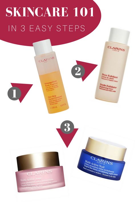 �with our Clarins favorites. There are three basic steps that, regardless of skin type, every skincare routine needs. As you realize the more individualized nee Clarins Skincare Routine, Flawless Skin Routine, Clarins Skincare, Dermatologist Recommended Skincare, Skincare 101, Face Skin Care Routine, Skin Care Order, Safe Skincare, Sephora Skin Care