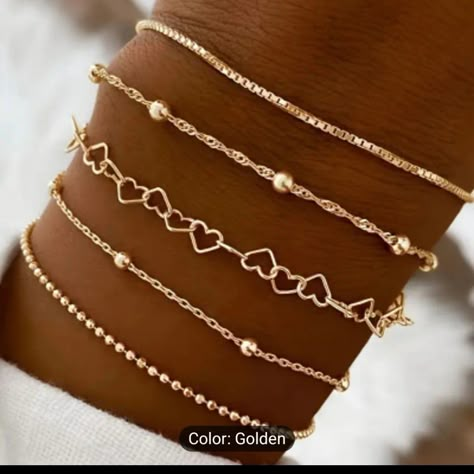 New 5pc Golden Bracelet Set Wear Alone Or Together Dainty Bracelets Gold Delicate Jewelry, Cool Gold Jewelry, Cute Jewelry To Make, Cute Jewelry Aesthetic, Shein Bracelets, Every Jewels, Cute Gold Jewelry, Jewelry Inspo Gold, Dainty Jewelry Bracelets