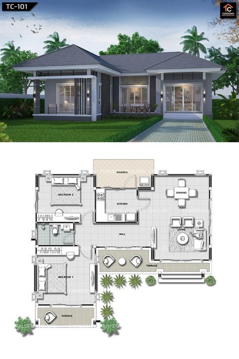 That Gray Bungalow With Three Bedrooms 5E5 Spacious House Plans, Bungalow House Floor Plans, Modern Bungalow House Plans, Farming Guide, Spacious House, Modern Bungalow House Design, Bungalow Floor Plans, Affordable House Plans, Bungalow Style House