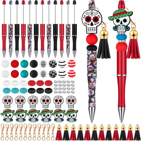 PRICES MAY VARY. Abundance of Creative Supplies: this package offers you a variety of 12 beaded pens bulk, 12 tassels, 12 dwarf decorations, 12 clasps, and 50 beads; With such a generous quantity, you'll have everything you need for your daily crafting projects Assortment of Beads: the beads for beadable pens in this set come in vibrant colors, featuring rhinestones and more; These charming and stylish beads will shine when exposed to light, allowing you to personalize your pens according to you Diy Pens, Bead Pens, Office Christmas Gifts, Beads Tassels, Beadable Pens, Pen Craft, Pen Diy, Beaded Pens, Skull Style