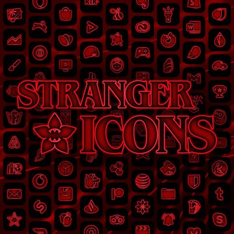 Stranger Things Phone Theme, Stranger Things Icons For Apps, Stranger Things App Icons, Icon Pack Android, Red App Icons, Red Outline, Things Wallpaper, Android Icons, Eddie Munson