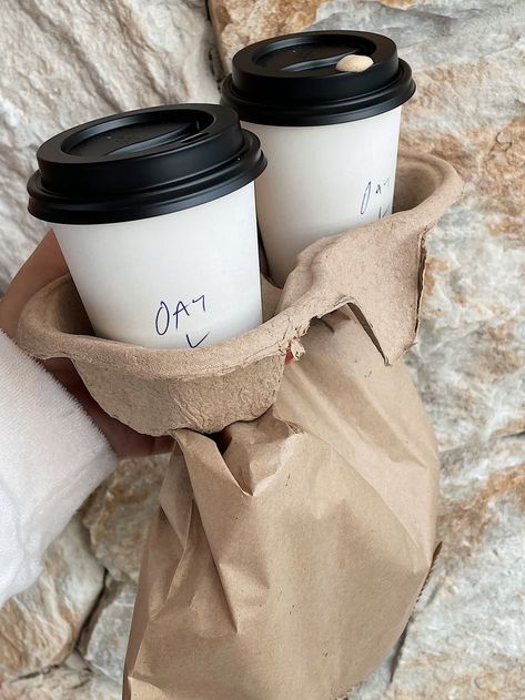 Two x oat lattes, please! Weekend coffee aesthetic. Takeout Coffee Aesthetic, To Go Coffee Aesthetic, Coffee To Go Aesthetic, Weekend Coffee, Story Aesthetic, Coffee To Go, Coffee Aesthetic, Brown Coffee, Journal Inspo