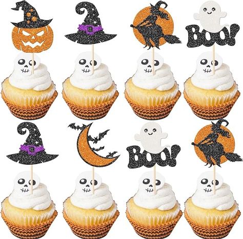 Amazon.com: Rsstarxi 30 Pack Halloween Ghost Boo Cupcake Toppers Glitter Bat Pumpkin Ghost Witch Halloween Cupcake Picks Decorations for Halloween Theme Baby Shower Kids Birthday Party Cake Decorations : Grocery & Gourmet Food Halloween Cupcakes Decoration, Kids Birthday Party Cake, Decorations For Halloween, Halloween Baby Shower Theme, Bat Pumpkin, Ghost Witch, Halloween Cupcake, Pumpkin Ghost, Cupcake Picks