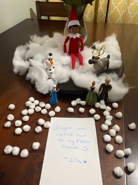 Frozen Elf On The Shelf, Elf On The Shelf Frozen, Elf Ideas Easy, Water Experiments, Awesome Elf On The Shelf Ideas, Elf Activities, Frozen Water, Daycare Ideas, Elf Ideas