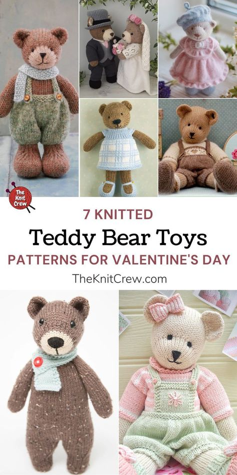 Make huggable knitted teddy bears for your special someone this Valentine's day with these knitting patterns curated by The Knit Crew. Candy Bear Knitting Pattern, Knitted Teddy Bear Clothes Pattern Free, Knitting Teddy Bear, Free Knitted Toys Patterns, Free Teddy Bear Knitting Pattern, Knitted Teddy Bear Pattern Free, Free Toy Knitting Patterns, Knit Toys Free Pattern Stuffed Animals, Teddy Bear Pattern Free Printable