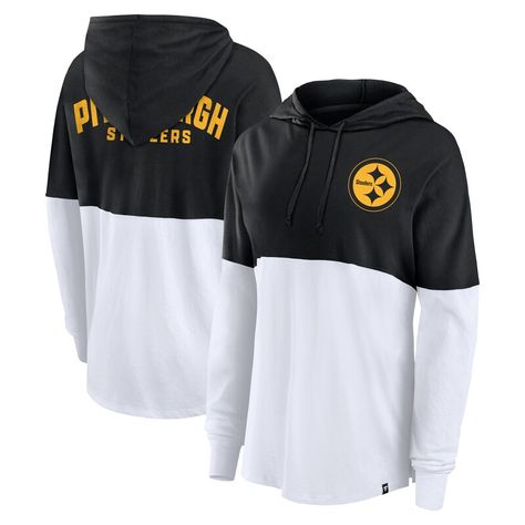 Level up your Pittsburgh Steelers game day style with this Fanatics Backup Option Long Sleeve Hoodie T-Shirt. This long sleeve hoodie tee features screen-printed Pittsburgh Steelers graphics on the front and back, ensuring your fandom takes center stage. The soft and comfortable cotton-polyester blend will make this a go-to piece in your game day wardrobe. Uniform Design, Pittsburgh Steelers, Online Retail, Level Up, Long Sleeve Hoodie, Game Day, Pittsburgh, Womens Clothing Tops, Black White