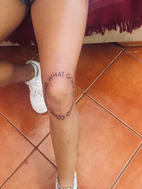 Words Around Knee Tattoo, Knee Text Tattoo, Girl Knee Tattoo, Word Knee Tattoos, Knee Scar Tattoo, Knee Tattoo Quote, Womens Knee Tattoo, Knee Tattoos Women Words, Over The Knee Tattoo Words