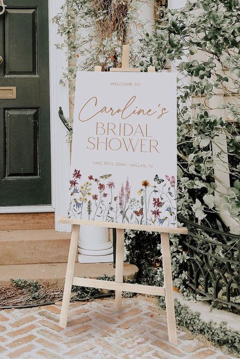 Fairy Baby Showers, Wildflower Bridal Shower, Bridal Shower Inspo, Welcome Sign Template, Tea Party Bridal Shower, Baby Fairy, Bridal Shower Welcome Sign, Shower Welcome Sign, Welcome Poster