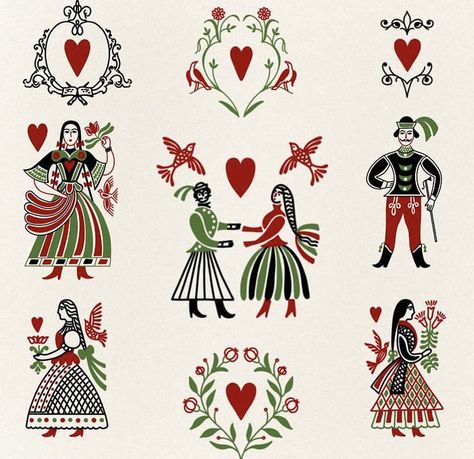 Polish Tattoo Ideas Poland, Folk Heart Tattoo, Traditional Polish Folk Art Tattoo, Polish Folk Illustration, Traditional Czech Tattoo, Swedish Folk Art Tattoo, Polish Folk Tattoo, Hungarian Tattoo Ideas, Traditional Polish Tattoo