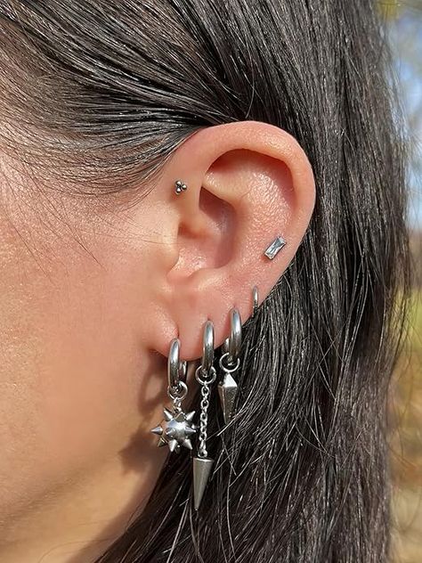 Amazon.com: 20GA 316L Stainless Steel Spiked Ball Dangling Huggie Hoop Earrings, Sold as a Pair (Gold Tone): Clothing, Shoes & Jewelry Gold Spike Earrings, Silver And Gold Earring Stack, Helix Spikes, Ear Stacks, Silver Huggie Earrings, Spike Earrings, Ear Stack, Huggie Hoop Earrings, Body Mods