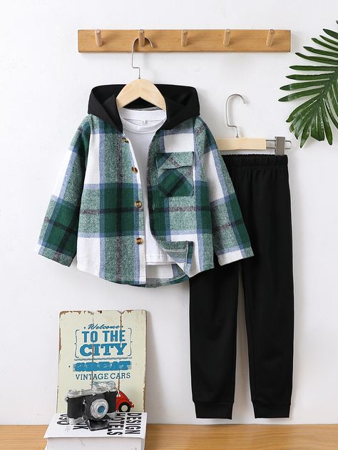 Boys Winter Clothes, Baby Boy Tops, Kids Dress Wear, Boys Plaid, Kids Fashion Clothes, Toddler Boy Outfits, Hooded Shirt, Long Sleeve Plaid, Plaid Print