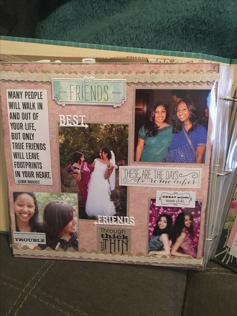 Scrapbook from bridesmaids to bride: bridesmaid page Bridal Shower Scrapbook Ideas, Bachelorette Scrapbook Ideas, Scrapbook For The Bride, Scrapbook Ideas For Bride From Bridesmaids, Bride Book From Bridesmaids, Scrapbook From Bridesmaids To Bride, Hen Do Scrapbook Ideas, Photo Album For Bride From Bridesmaids, Bridesmaid Scrapbook