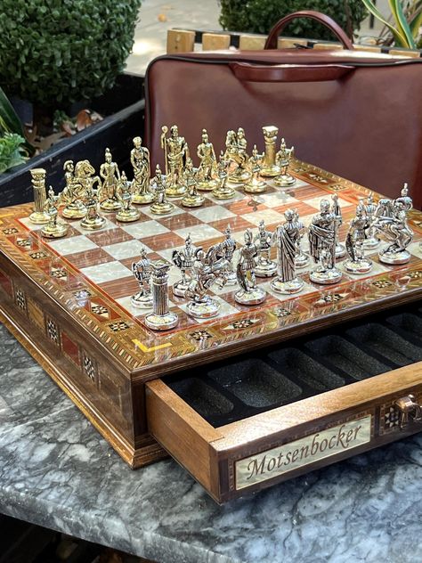 📏 DIMENSIONS 📏 ✔ Walnut Chess Set: Chess Board : 14.7" x 14.7" x 2.4" / 36 x 36 x 6 cm Romans Chess Pieces ♛King height: 6.5 cm ♕ ♟Pawns: 2" ~ 5 cm♙ Other Pieces: Between 2.2" to 3.2" ~ 5.5 cm and 6.5 cm Weight Approximately 1.5kg ✔ Rosewood Chess Set: Chess Board : 14.9" x 14.9" x 2.7" /38 x 38 x 7 cm Roman Chess Pieces ♛King height: 6.5 cm ♕ ♟Pawns: 2" ~ 5 cm♙ Other Pieces: Between 2.2" to 3.2" ~ 5.5 cm and 6.5 cm Weight Approximately 1.5kg - Product Features ✔The playground is made of rosew Custom Chess Board, Games For Adults, Presents For Boyfriend, Puzzle Board, Strategy Games, Adult Games, Chess Pieces, Chess Set, Puzzle Game