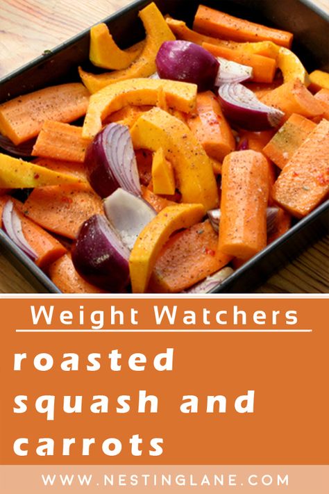 Weight Watchers Roasted Squash and Carrots Recipe. This easy, and healthy side dish recipe is perfect for Fall, Thanksgiving, or Christmas dinner. It's vegan, vegetarian, and low fat. To make this dish, you will need butternut squash, carrots, red onions, salt, ground cumin, ground cinnamon, black pepper, fresh thyme, and orange zest. Roasted vegetables are crispy on the outside, and tender on the inside. MyWW Points: 0 Green Plan, 0 WW Smart Points. Personal Points will vary per individual plan Christmas Dinner Vegan, Butternut Squash Side Dish, Roasted Butternut Squash Cubes, Dinner Vegan, Carrots Recipe, Healthy Side Dish, Roasted Vegetable Recipes, Roasted Root Vegetables, Butternut Squash Recipes