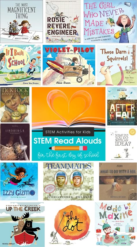 STEM Read Aloud Books for the First Day of School - STEM Activities for Kids Stem Read Alouds, Makerspace Elementary, Stem Activities For Kids, Kindergarten Stem, Elementary Stem Activities, Stem Books, Stem Classes, Read Aloud Activities, Stem Elementary