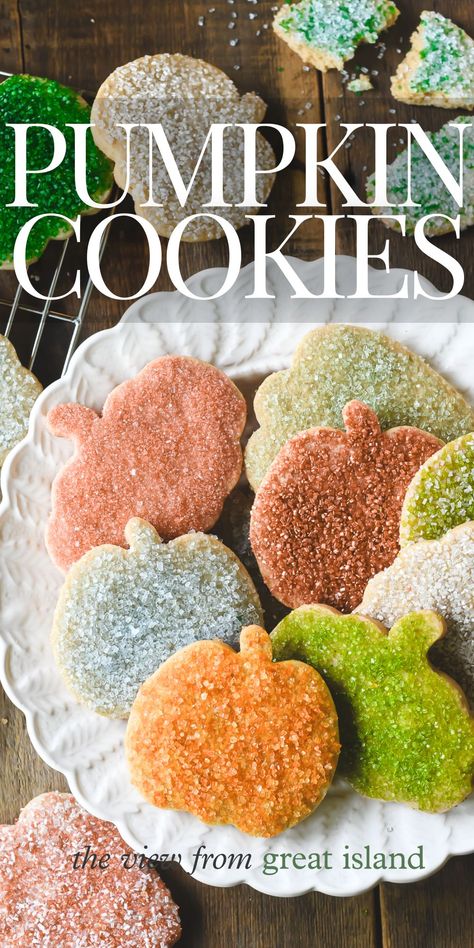 Pumpkin sugar cookies are pumpkin spice cookies with a sparkly sugar topping for a sweet crunch ~ these fall treats are perfect for Halloween! Mmm Cookies, Pumpkin Spice Cookie Recipe, Pumpkin Food, Island Recipes, The View From Great Island, Pumpkin Sugar Cookies, Pumpkin Cookie Recipe, Enchilada Recipe, Cake Mug