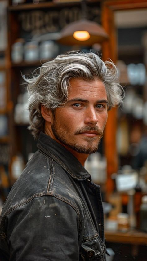 Gray Haired Men, Men’s Silver Hair, Salt And Pepper Hair Mens, Long Grey Hair Men, Men With Silver Hair, Men’s Long Straight Hairstyles, White Hair Guy, Men’s Hair, Grey Hair Color Men