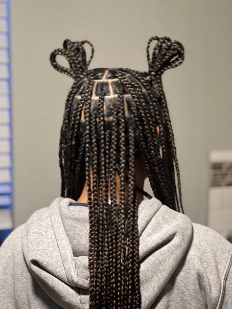 Messy Bun With Knotless Braids, Bun With Knotless Braids, Xl Knotless Braids, Half Bun Hairstyles, Messy Bun With Braid, Two Buns, Clean Scalp, Two Ponytails, Knot Bun