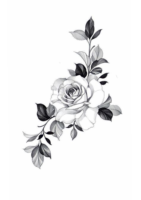 Rose And Leaf Tattoo, Floral Tattoo Design Rose, Rose Floral Tattoo Design, Tattoo Peonies, Floral Shoulder Tattoo, Rose Chest Tattoo, Wall Prints Quotes, White Rose Tattoos, Realistic Rose Tattoo