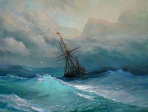 Boat Landscape, Enchantment Of The Seas, Royal Caribbean Ships, Landscape Painting Tutorial, Maritime Art, Marine Art, Ship Paintings, Stormy Sea, Sea Painting