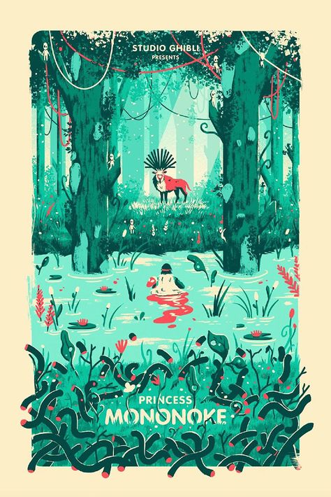 Studio Ghibli Poster, Ghibli Artwork, Studio Ghibli Movies, Studio Ghibli Art, Princess Mononoke, Alternative Movie Posters, Ghibli Movies, Ghibli Art, Hayao Miyazaki