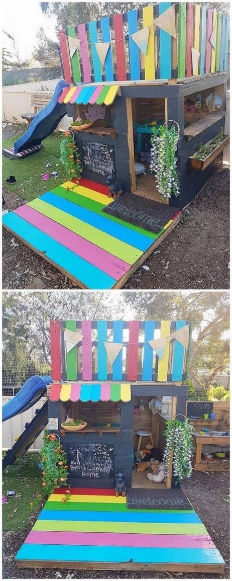 Pallet Kids, Pallet Playhouse, Backyard Playset, Diy Kids Furniture, Build A Playhouse, Pallet House, Pallet Projects Furniture, Kids Outdoor Play, Outdoor Play Area