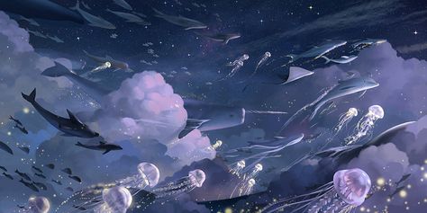 the sea of the sky on Behance In The Ocean, Jellyfish, The Ocean, Jelly, Wattpad, Laptop, Fish, Stars, Water