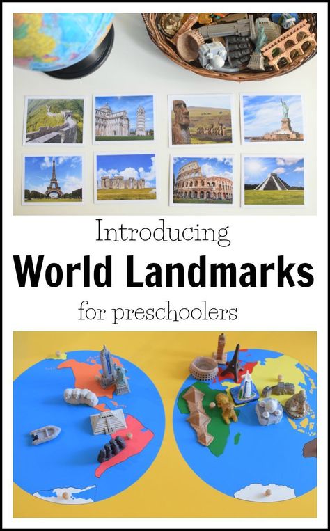 Learning about the landmarks of the world. #preschool #landmarks #teacherspayteachers #kidsactivities 7 Wonders Of The World Preschool, Geography For Preschool, Social Studies Preschool, Activity Shelf, Geography Preschool, Montessori Extensions, Landmarks Of The World, Landmarks Around The World, Preschool Social Studies