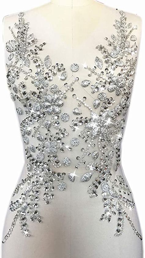 Amazon.com: Sew on Sequin Crystal Rhinestones Beaded Clothes Appliques and Back Patches for Sewing Clothes Wedding Bridal Dress Decorative (Silver, 12x21 inch) Beads Clothes, Rhinestone Outfit, Bodice Applique, Wedding Bridal Dress, Crystal Trim, Sequin Appliques, Rhinestone Appliques, Evening Dresses For Weddings, Wedding Dress Accessories