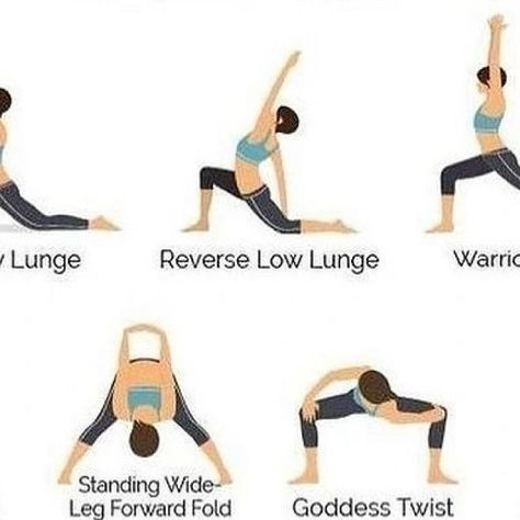 Wide Legged Forward Fold, Supine Twist, Goddess Pose, Garland Pose, Low Lunge, Goddess Twist, Forward Fold, Warrior 1, Easy Yoga Poses